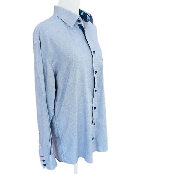 EM Eduardo Mera blue  check button front shirt, contrasting inner collar & cuffs - Picture 6 of 8